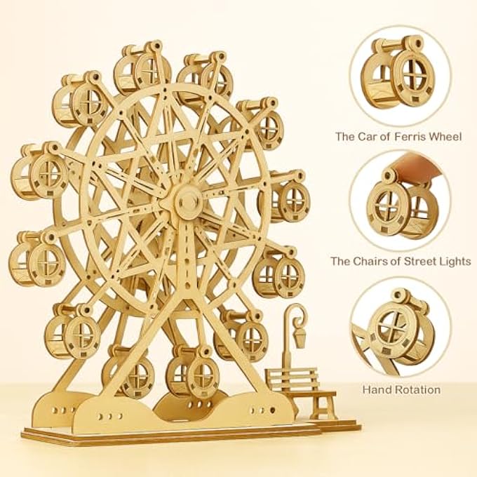 3D WOODEN PUZZLE MARBLE MAZE - DIY MECHANICAL MARBLE RUN MODEL, CREATIVE BUILDING SET FOR ADULTS & CHILDREN, EDUCATIONAL TOY WITH GEARS, GIFT FOR CRAFTERS AND MODEL BUILDING FANS (GIANT WHEEL 93 - Image 3